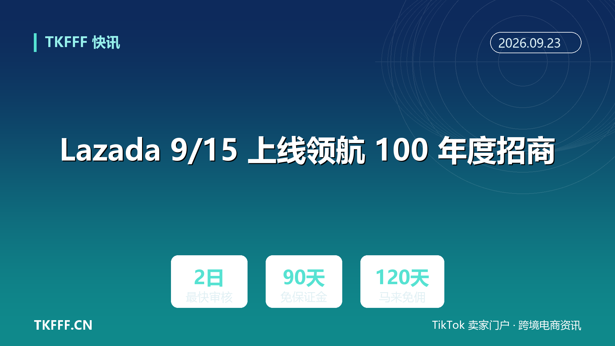Lazada 9/15 上线领航 100 年度招商：跨境店 2 个工作日审核，新商 90 天免保证金免佣金