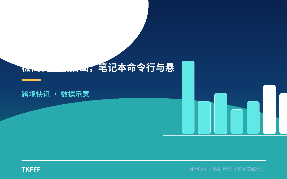 极简科技风插画，笔记本命令行与悬浮电商标签图标