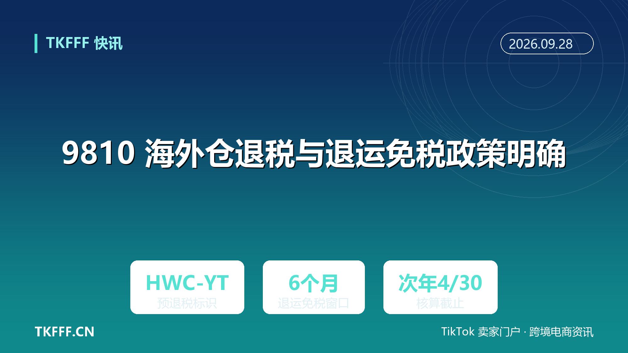 9810 海外仓退税与退运免税政策明确：离境即退税销售再核算，退货 6 个月内原状退运免征进口关税