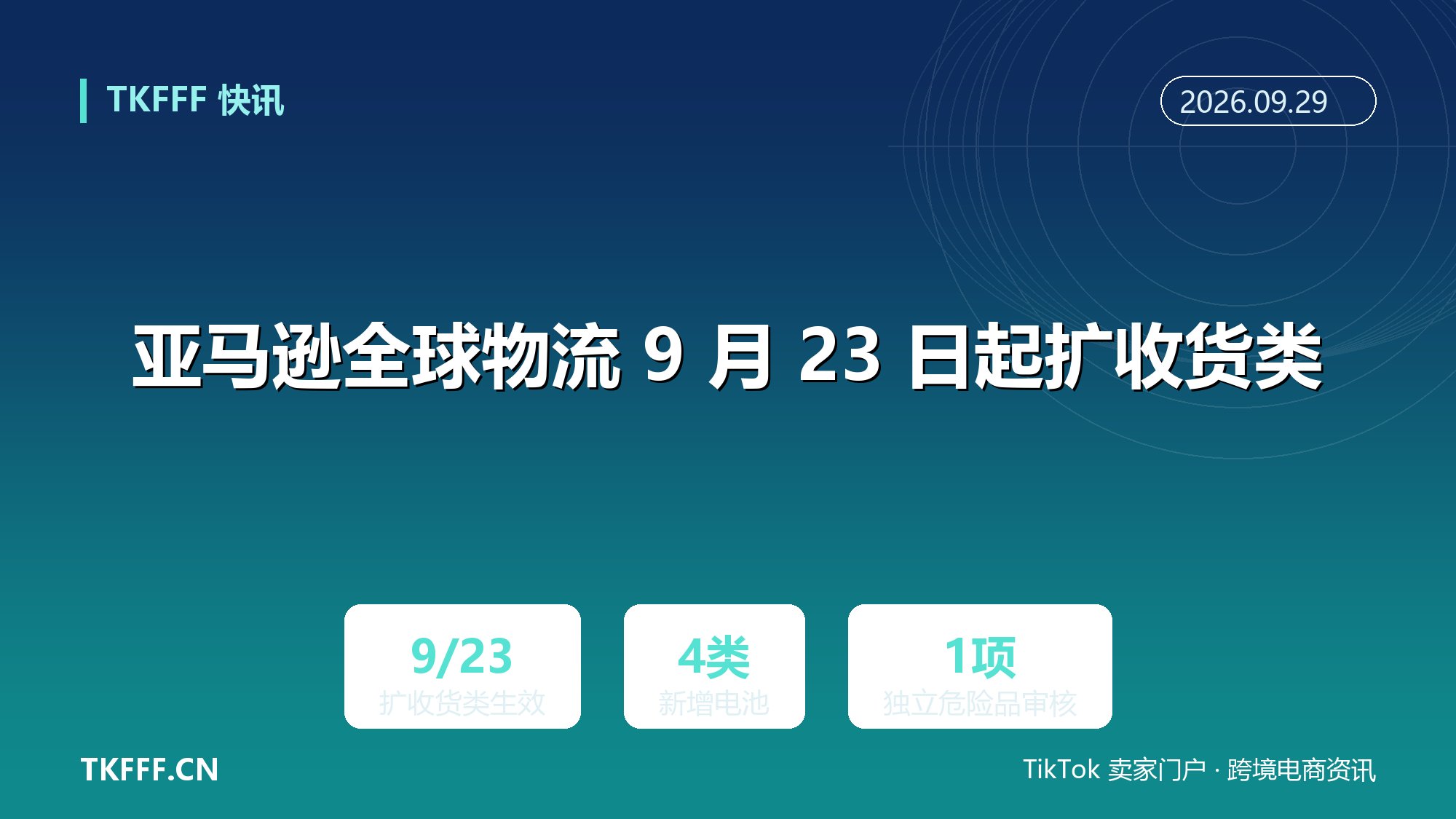 亚马逊全球物流 9 月 23 日起扩收货类：镍镉、碱性、锌基、氧化银电池电子产品可按普通货运