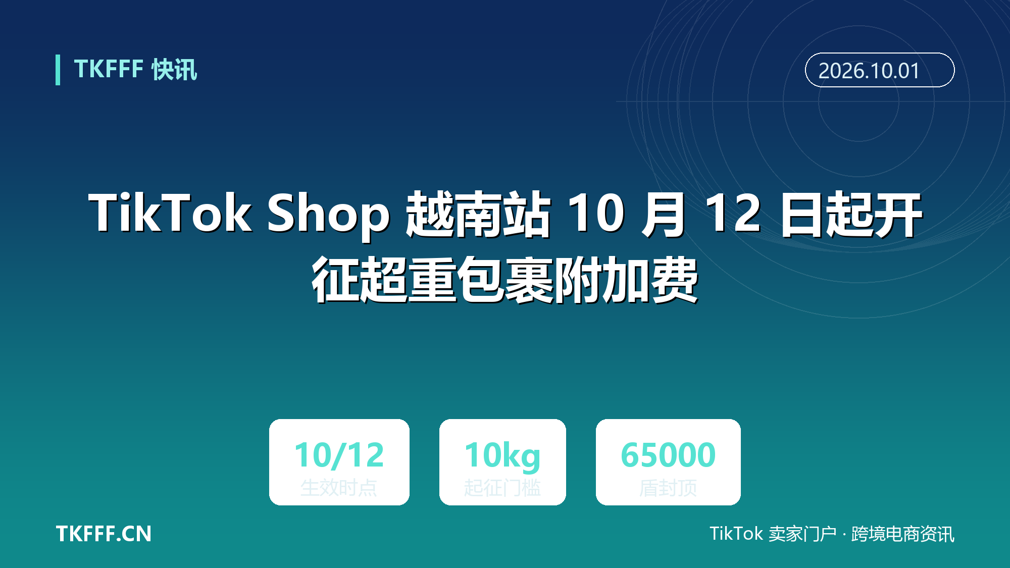 TikTok Shop 越南站 10 月 12 日起开征超重包裹附加费：单件超 10 公斤最低 3000 越南盾、封顶 65000 盾，已发货订单不退费