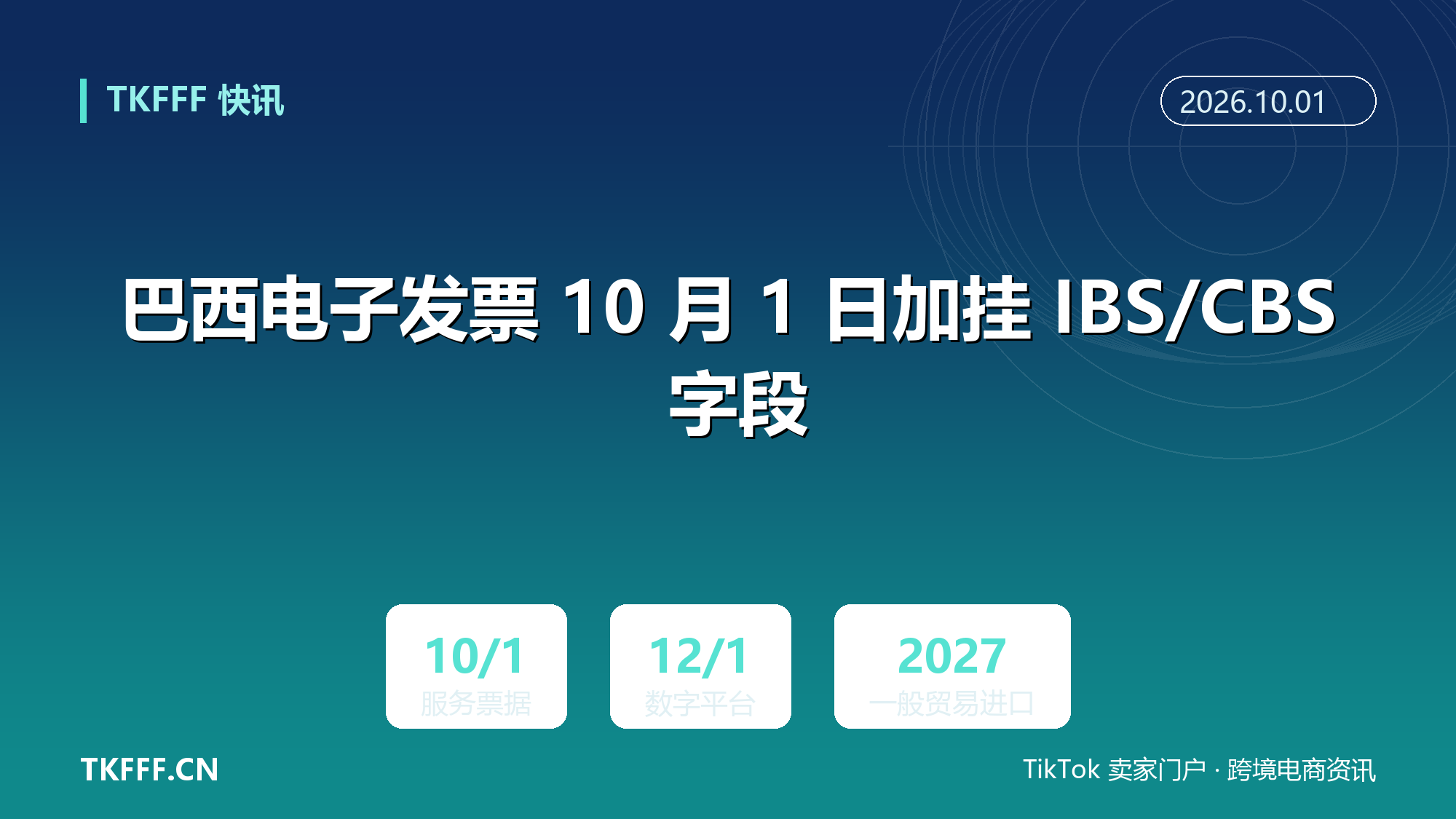 巴西电子发票 10 月 1 日加挂 IBS/CBS 字段：服务与公用事业票据先行，数字平台 12 月 1 日纳入、一般贸易进口 2027 年跟上