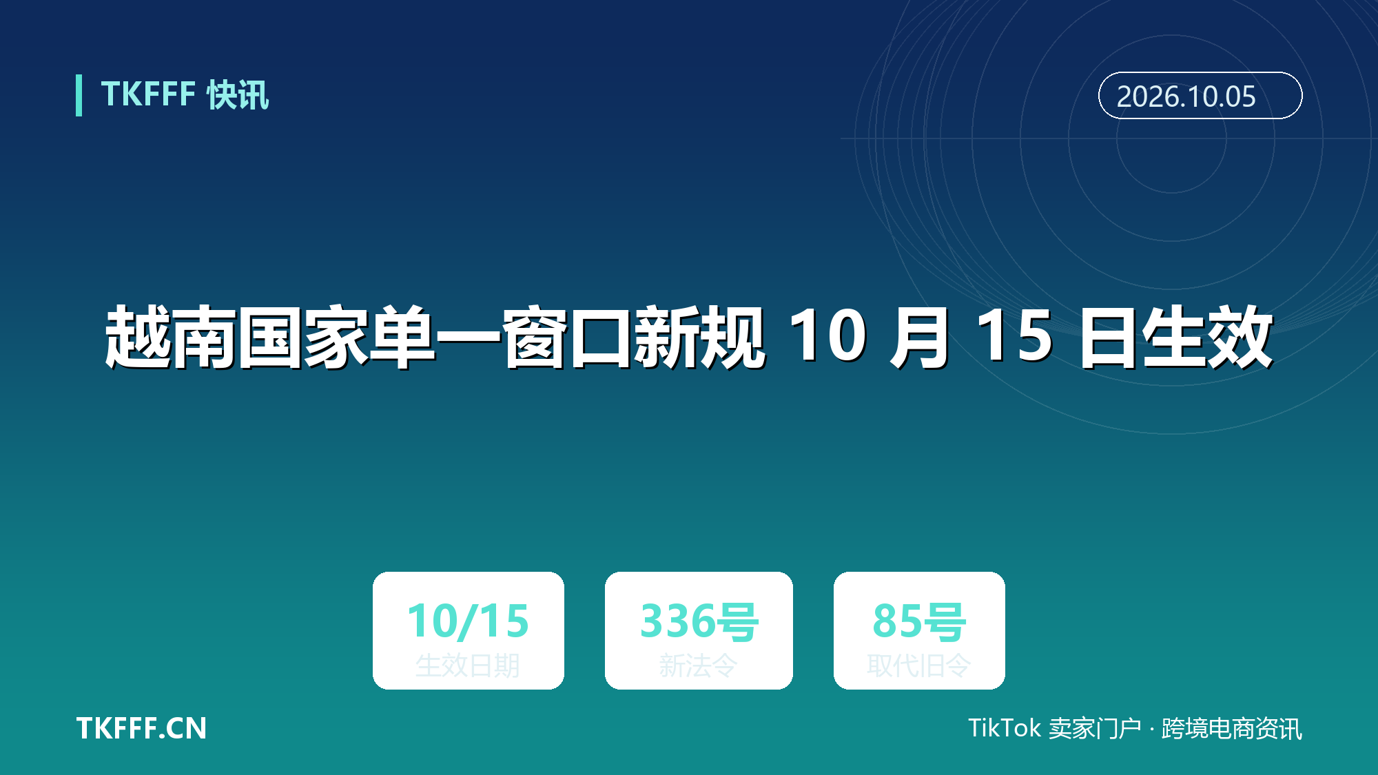 越南国家单一窗口新规 10 月 15 日生效：第 336/2026 号法令取代 85/2019，通关申报口径统一