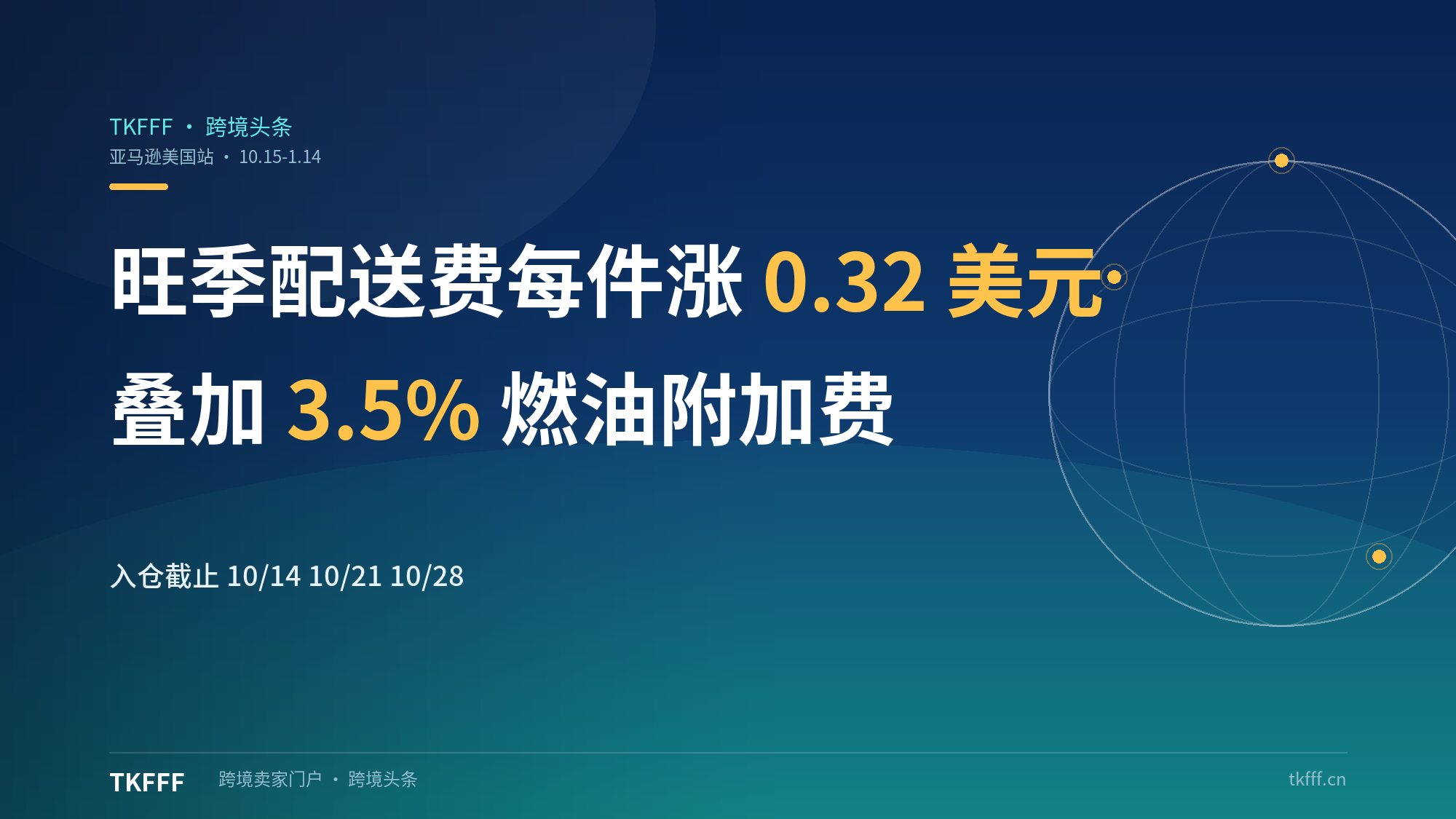 亚马逊美国站10.15旺季配送费生效：至2027年1.14，每件涨0.32美元还要叠加3.5%