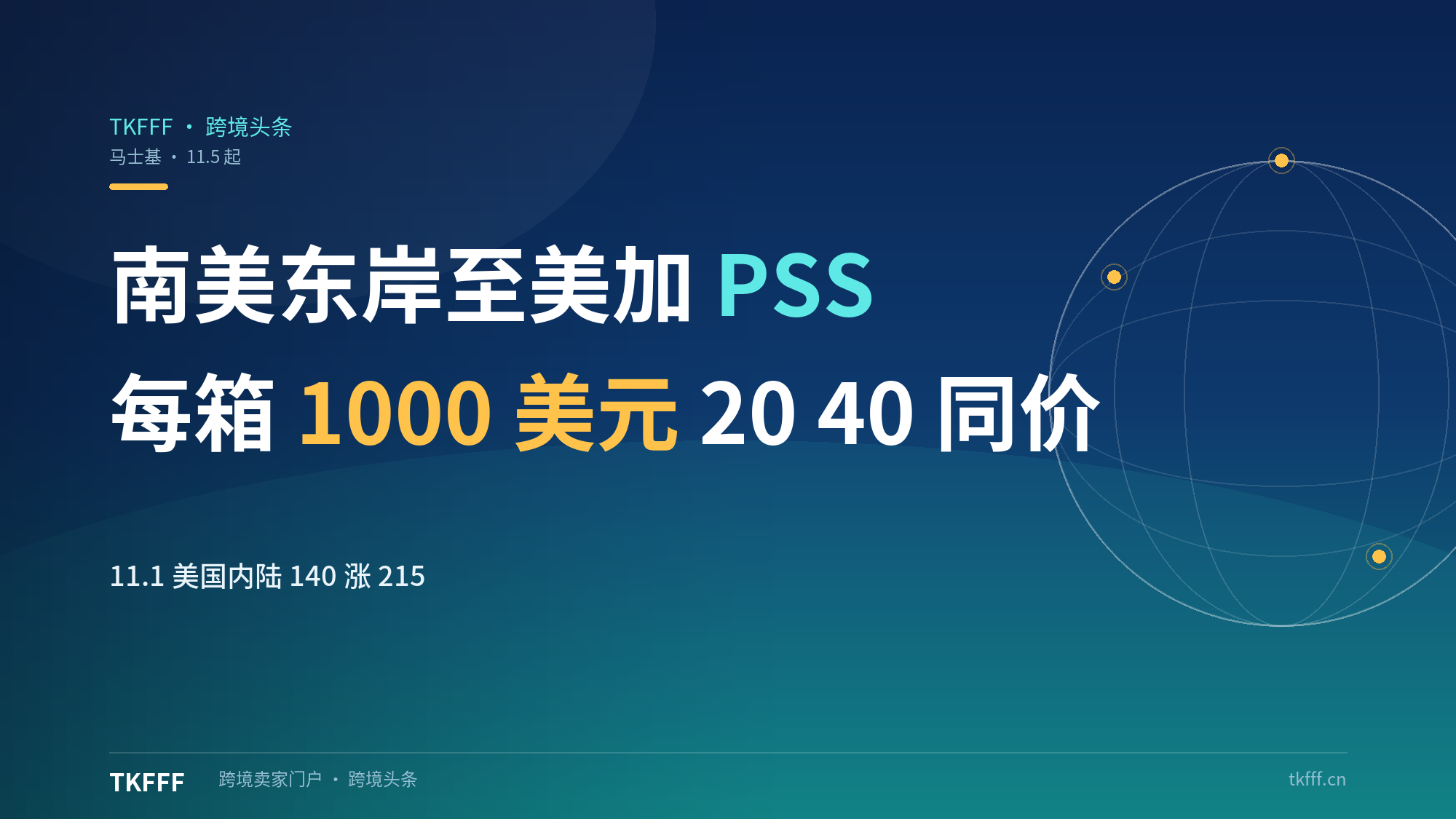 马士基南美东岸至美加11.5起PSS每箱1000美元：20尺40尺同价，11.1美国内陆燃油附加费140涨215