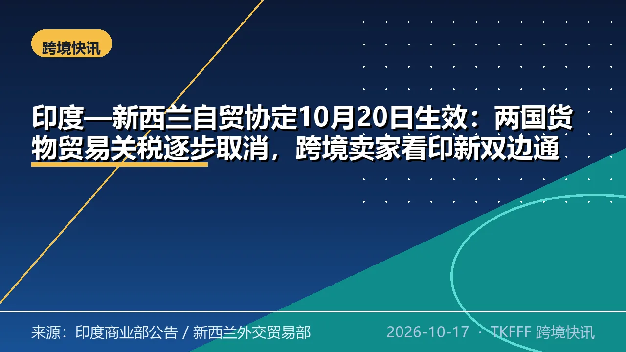 印度—新西兰自贸协定10月20日生效：两国货物贸易关税逐步取消，跨境卖家看印新双边通道