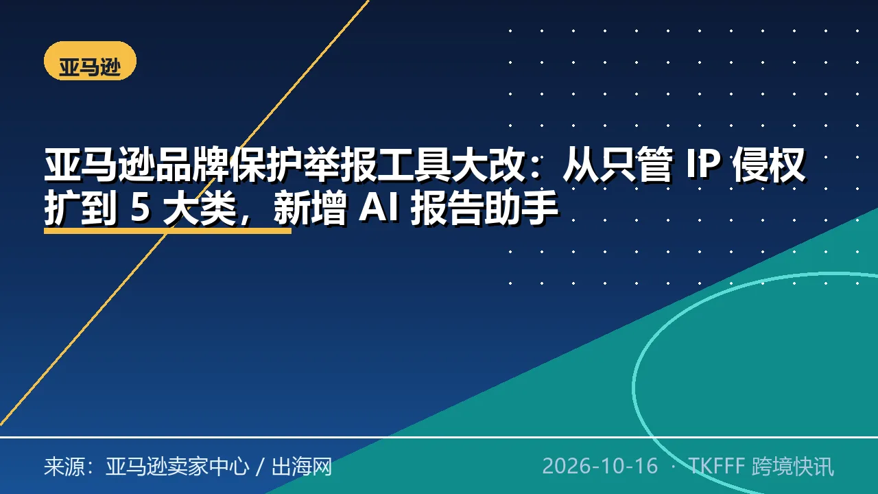 亚马逊品牌保护举报工具大改：从只管 IP 侵权扩到 5 大类，新增 AI 报告助手