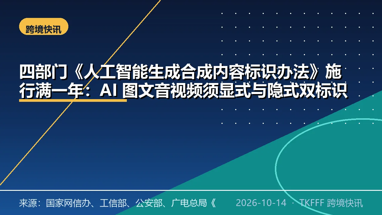 四部门《人工智能生成合成内容标识办法》施行满一年：AI 图文音视频须显式与隐式双标识