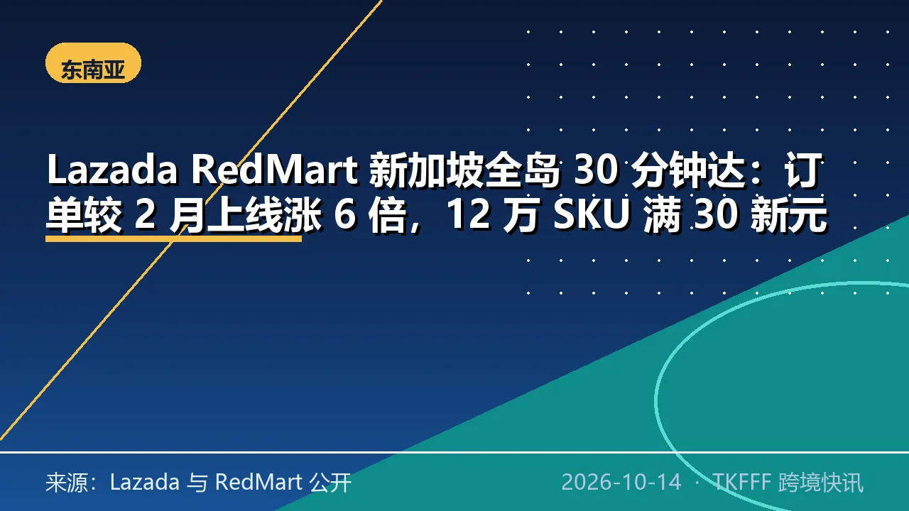 Lazada RedMart 新加坡全岛 30 分钟达：订单较 2 月上线涨 6 倍，12 万 SKU 满 30 新元收 3.99 新元