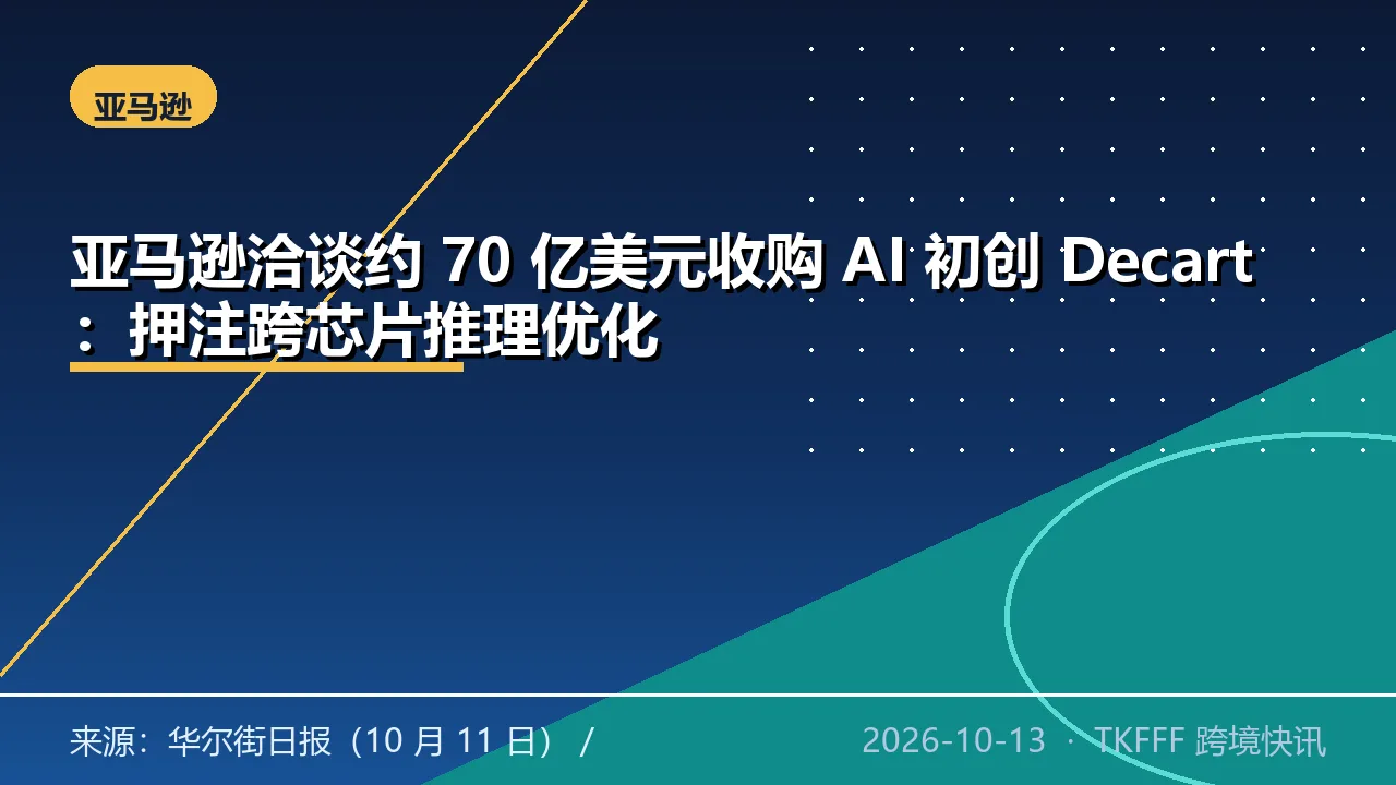 亚马逊洽谈约 70 亿美元收购 AI 初创 Decart：押注跨芯片推理优化