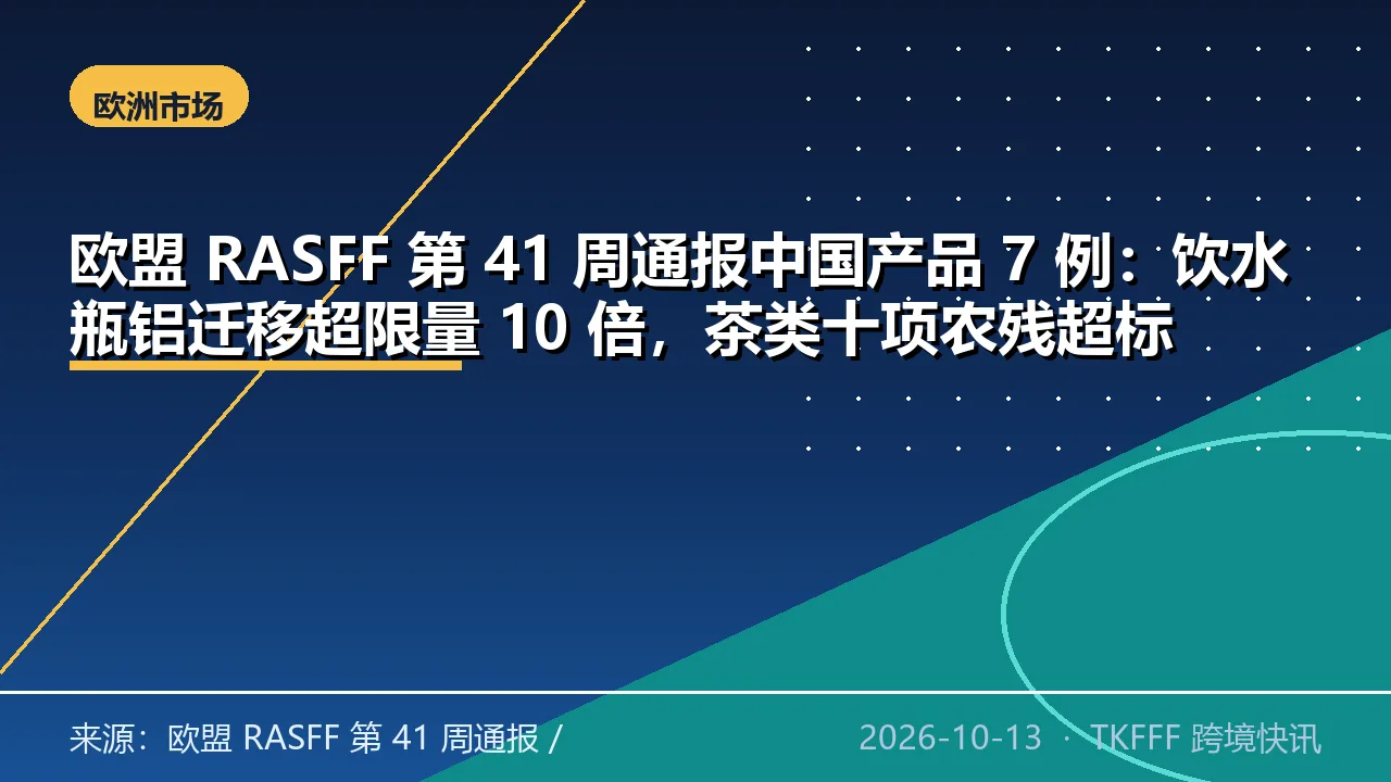欧盟 RASFF 第 41 周通报中国产品 7 例：饮水瓶铝迁移超限量 10 倍，茶类十项农残超标