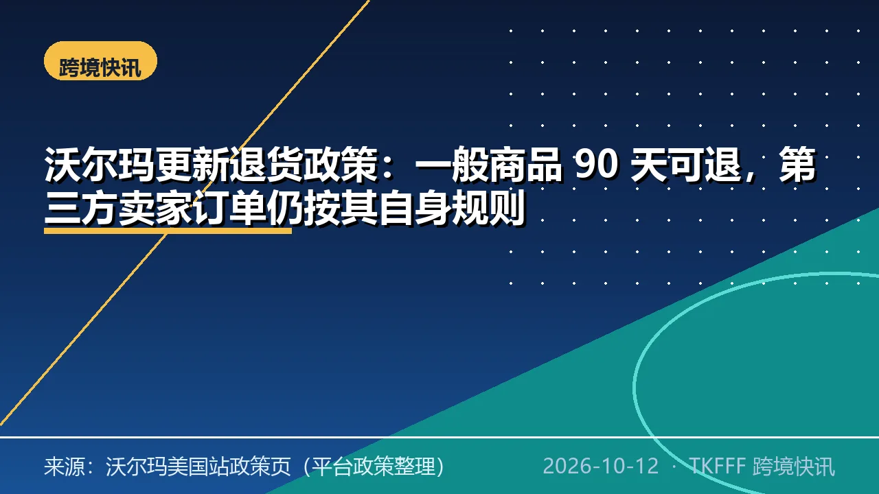 沃尔玛更新退货政策：一般商品 90 天可退，第三方卖家订单仍按其自身规则