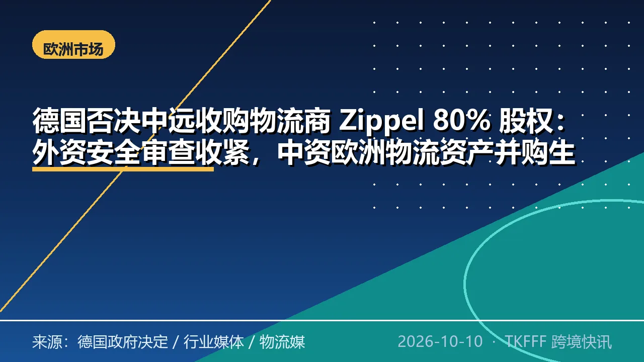 德国否决中远收购物流商 Zippel 80% 股权：外资安全审查收紧，中资欧洲物流资产并购生变