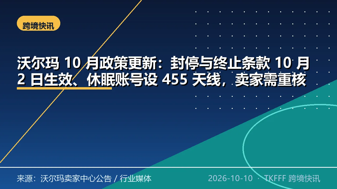 沃尔玛 10 月政策更新：封停与终止条款 10 月 2 日生效、休眠账号设 455 天线，卖家需重核账户风险