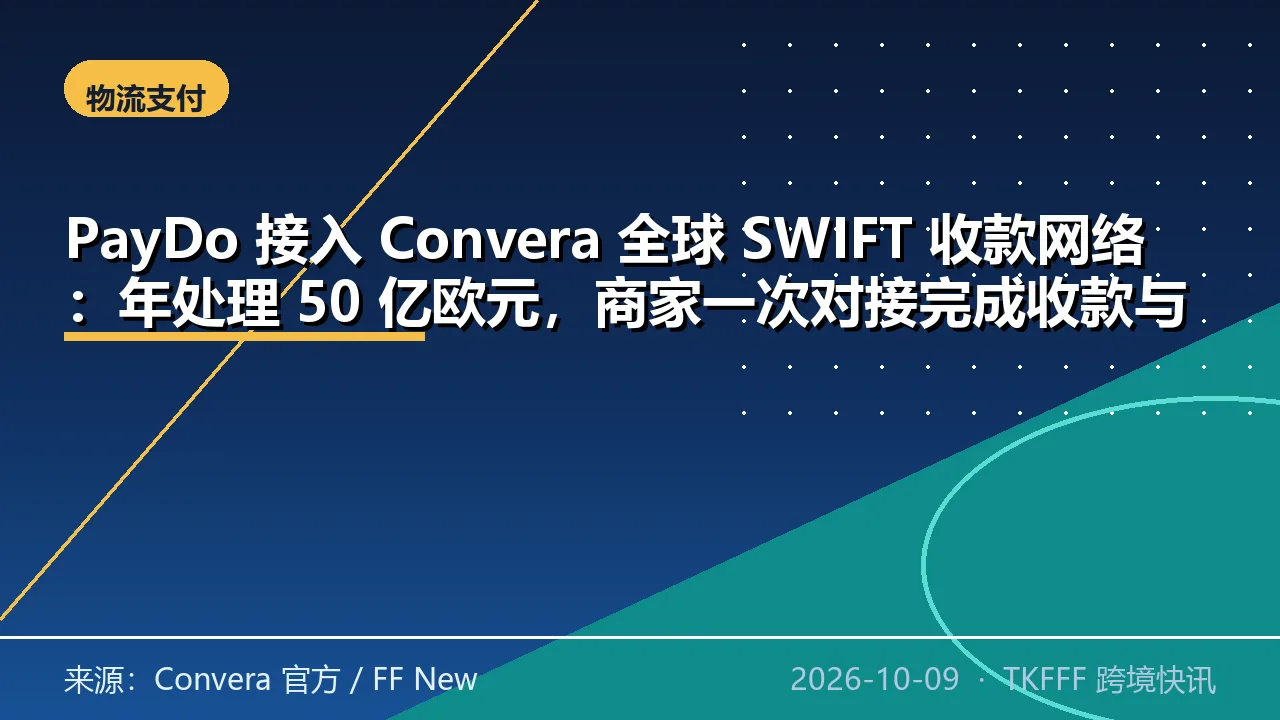 PayDo 接入 Convera 全球 SWIFT 收款网络：年处理 50 亿欧元，商家一次对接完成收款与再支付