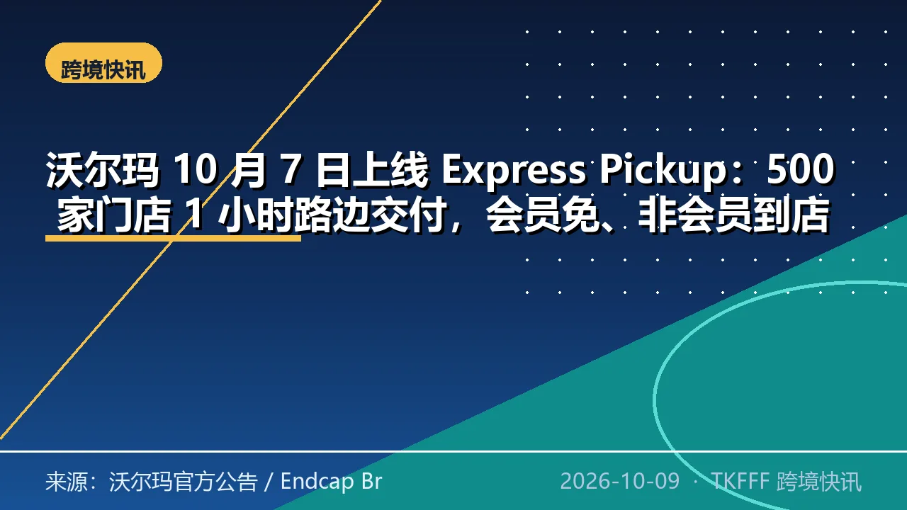 沃尔玛 10 月 7 日上线 Express Pickup：500 家门店 1 小时路边交付，会员免、非会员到店付费