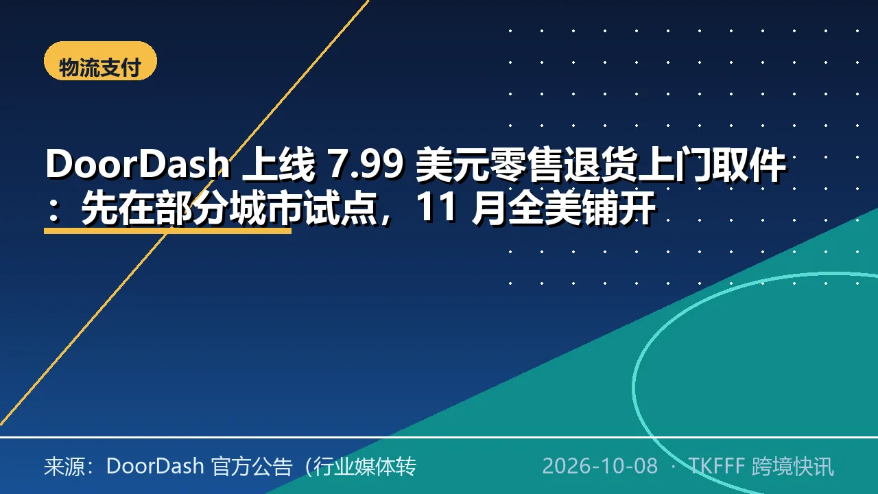 DoorDash 上线 7.99 美元零售退货上门取件：先在部分城市试点，11 月全美铺开