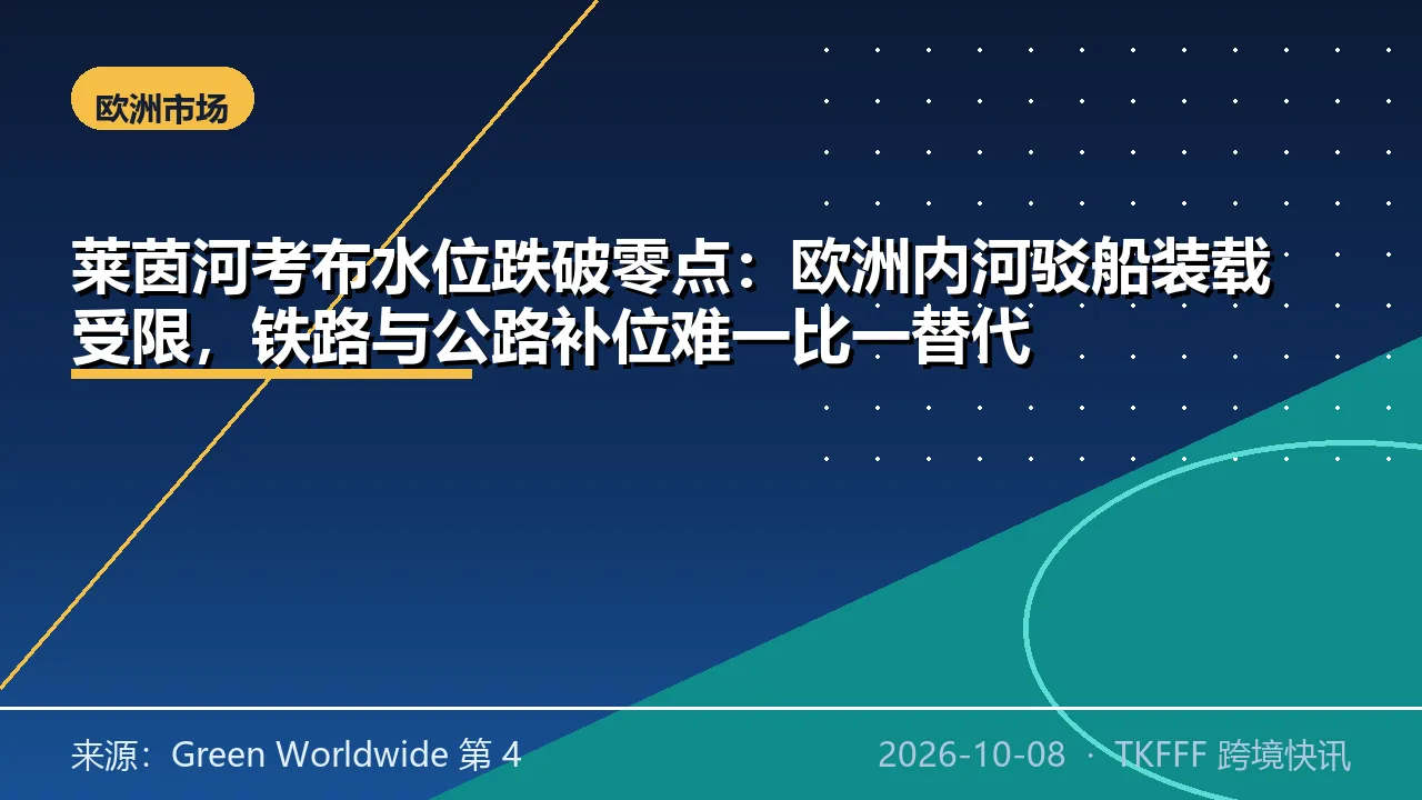 莱茵河考布水位跌破零点：欧洲内河驳船装载受限，铁路与公路补位难一比一替代