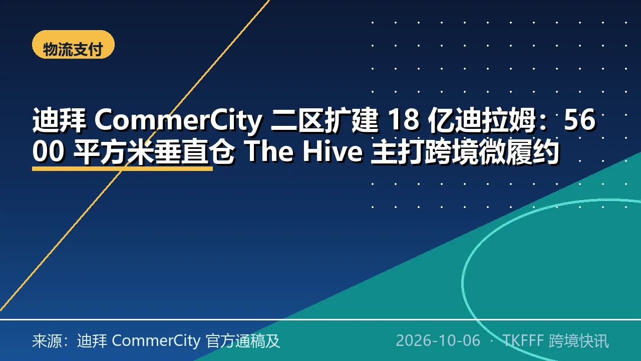 迪拜 CommerCity 二区扩建 18 亿迪拉姆：5600 平方米垂直仓 The Hive 主打跨境微履约