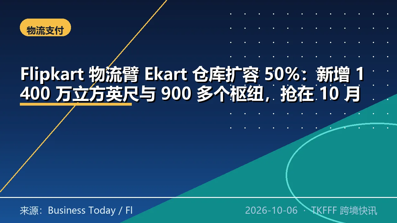 Flipkart 物流臂 Ekart 仓库扩容 50%：新增 1400 万立方英尺与 900 多个枢纽，抢在 10 月 9 日 Big Billion Days 前铺完