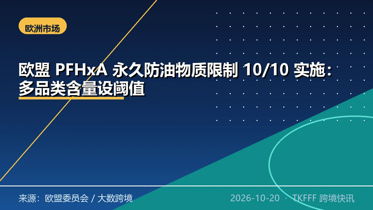 欧盟 PFHxA 永久防油物质限制 10/10 实施：多品类含量设阈值