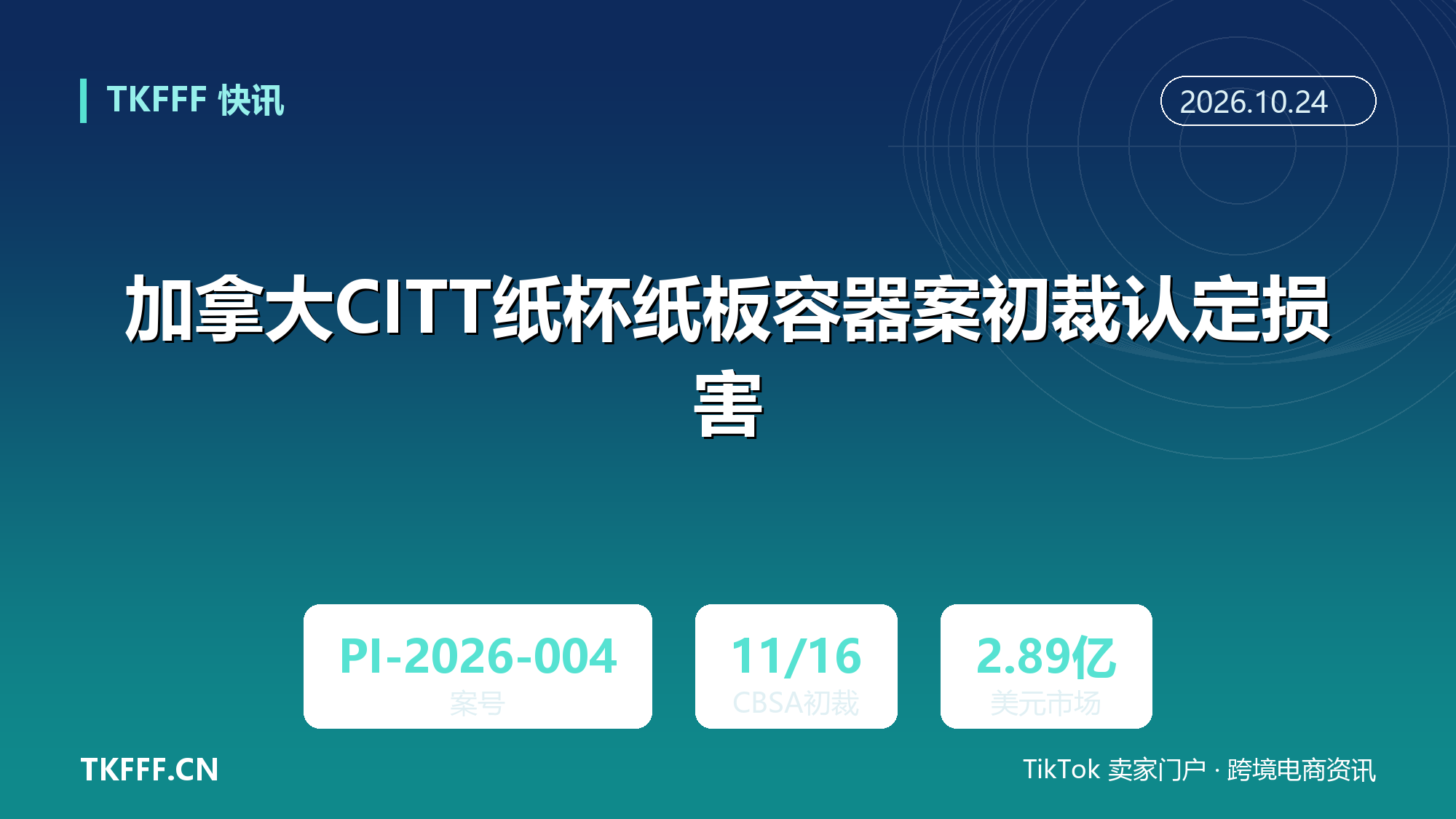 加拿大 CITT 纸杯纸板容器案初裁认定损害：PI-2026-004，CBSA 须 11 月 16 日前作出双反初裁