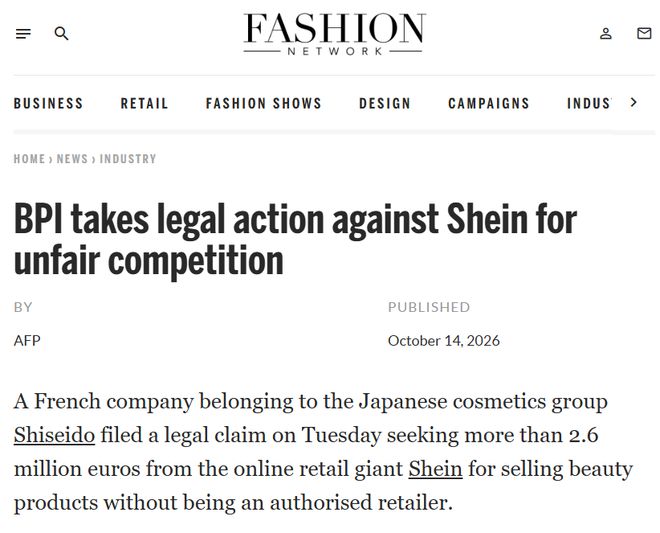 FashionNetwork对本案的报道截图